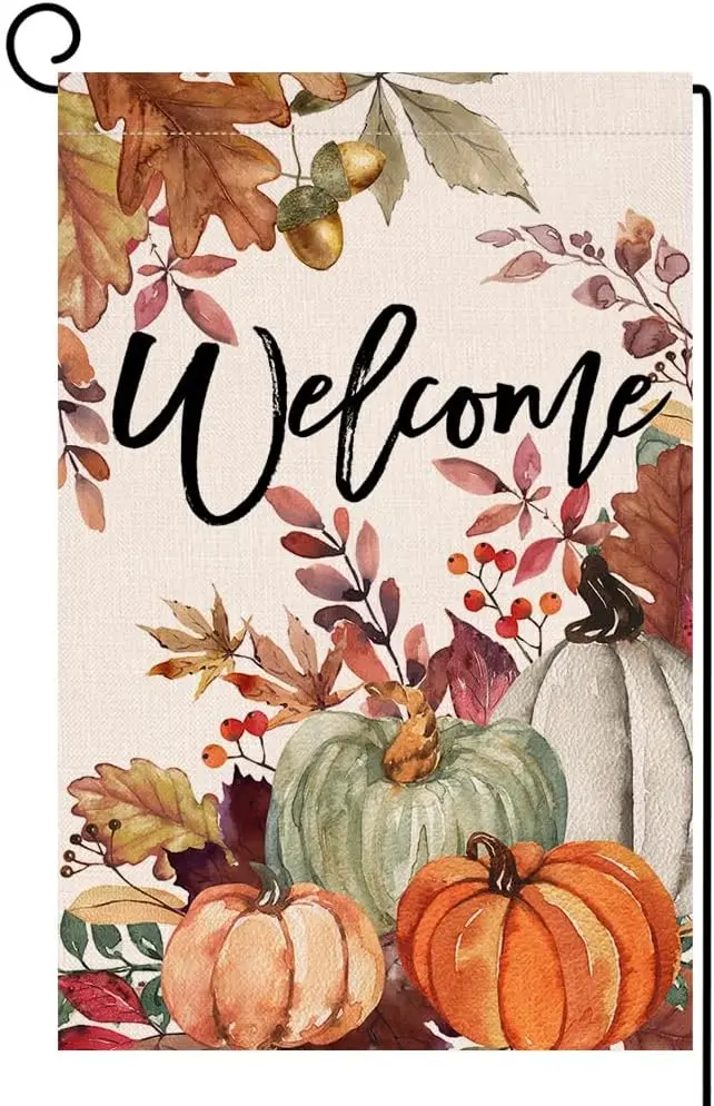 Fall Pumpkin Leaves Garden Flag 12x18 Vertical Double Sided Welcome Autumn Thanksgiving Holiday Outside Decorations Burlap Y jjp