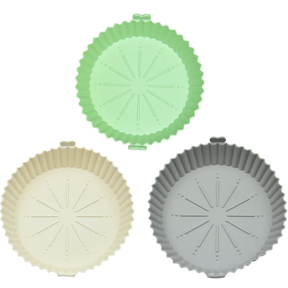 3Pcs Air Fryer Silicone Baking Tray Liners Non Stick Reusable Basket Mats Heat Resistant Multi Function Cooking Tool