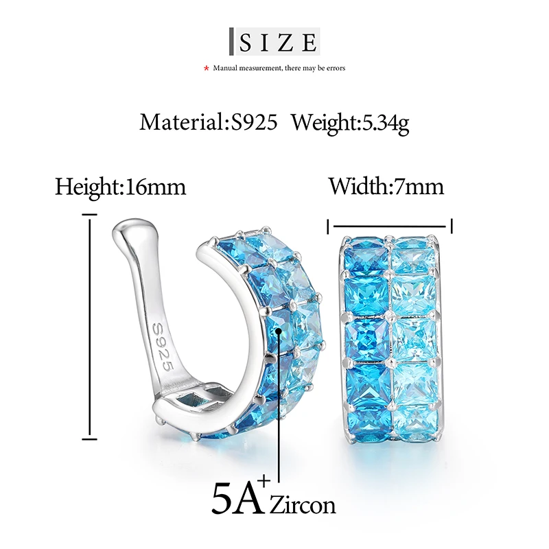 Luxury Zirconia Crystal High Quality Clip Earring for Men Women 925 Sterling Silver EarCuff Fine Jewelry Accessories Party Gift