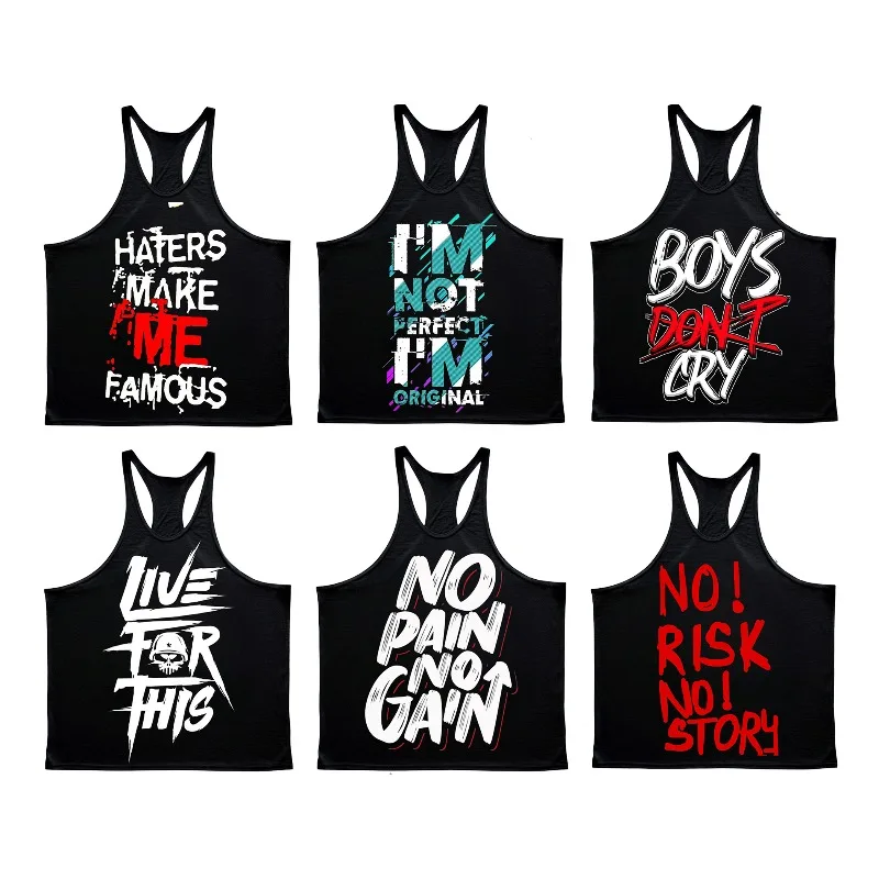 

Men's Motivational Slogan Print Stringer Vest Gym Fitness Racerback Tank Top Breathable Stylish Comfortable Bodybuilding Workout