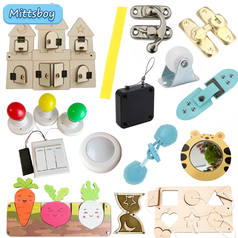 DIY Busy Board Accessories Wooden Toys Switch light leather Buckle Montessori Educational Toy Games Intellectual Development Toy