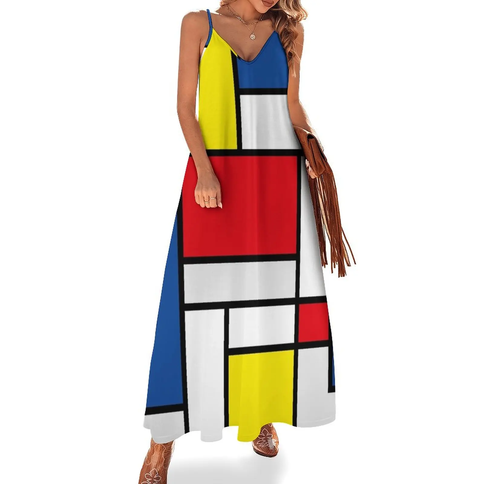 

mondrian minimalist de stijl modern art abstract design new Sleeveless Long Dress luxury dress women party dresses Dress