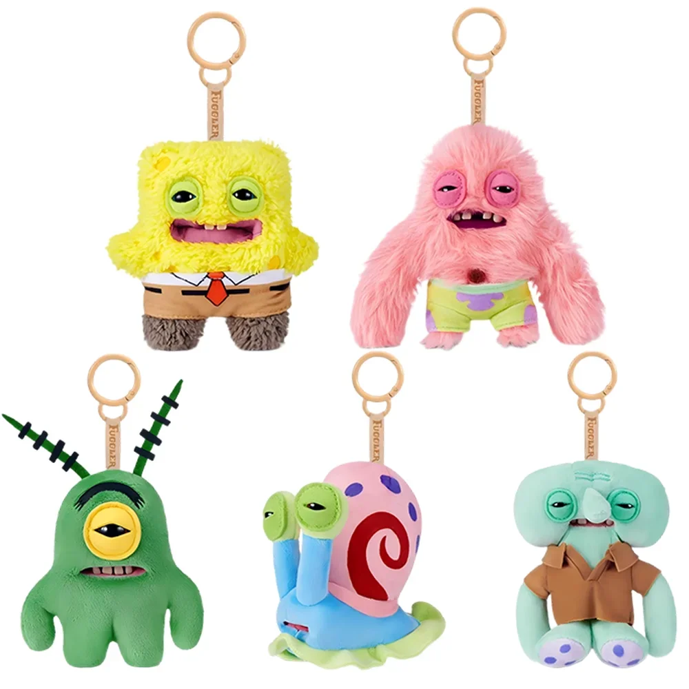 Original Fuggler SpongeBob Patrick Keychain Bag Charm for Backpack Decoration Soft Plush Doll Teeth Monster Ugly Cute Funny Toy