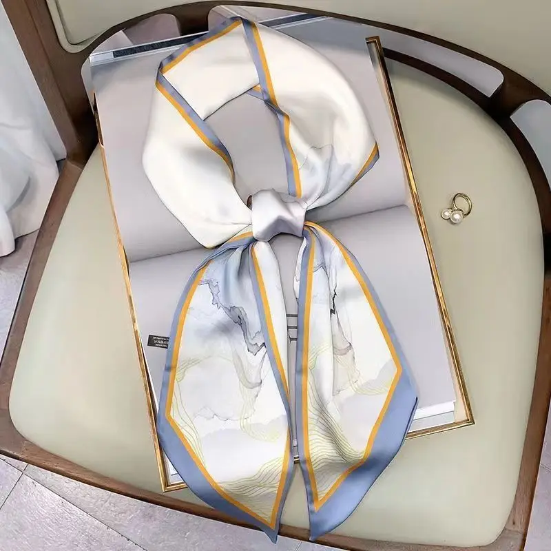 Luxury Design Silk Skinny Headwear Scarf Women Print Spring Neck Tie Hair Hand Bag Ribbon Wrist Belt Foulard Headband Lady