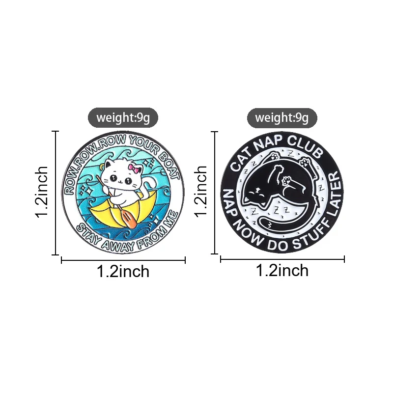 Playful Cat Meme Set Row Row Row Your Boat Pin with Cat Nap Club Brooch Accessory for Daily Wear Whimsical Pet Fan Style