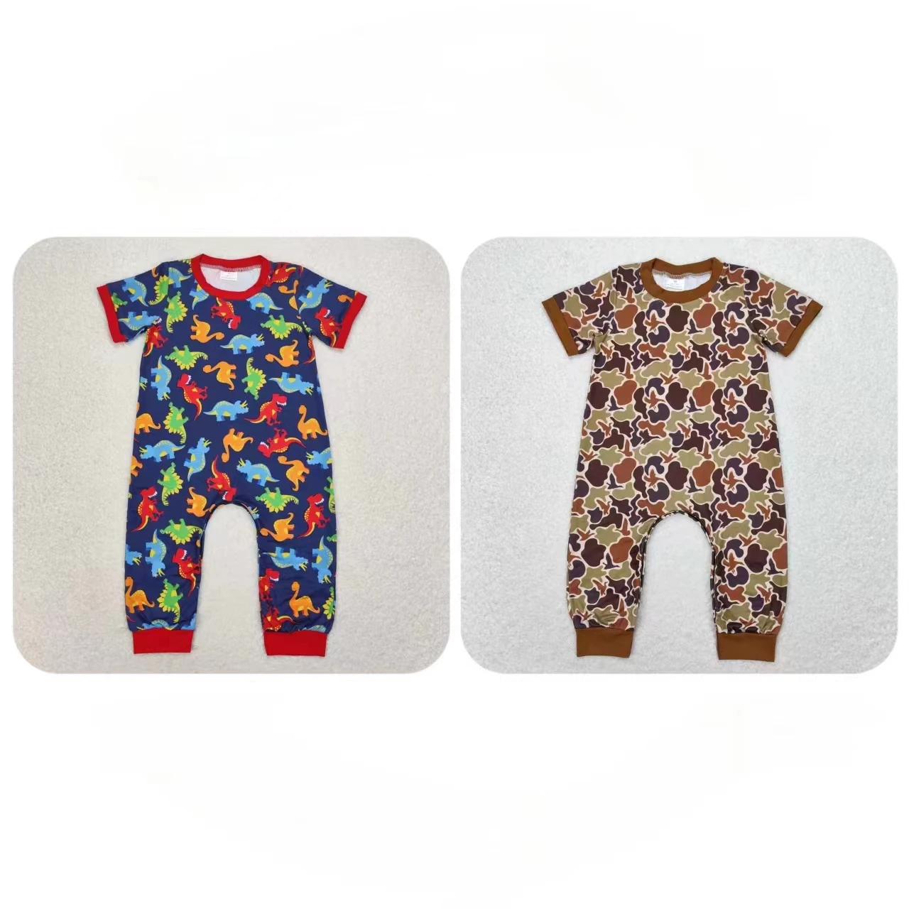 

Wholesale Baby Boy Dinosaurs Camo Romper Toddler Newborn Short Sleeves Infant Kid Children Buttons One Piece Bodysuit Clothing