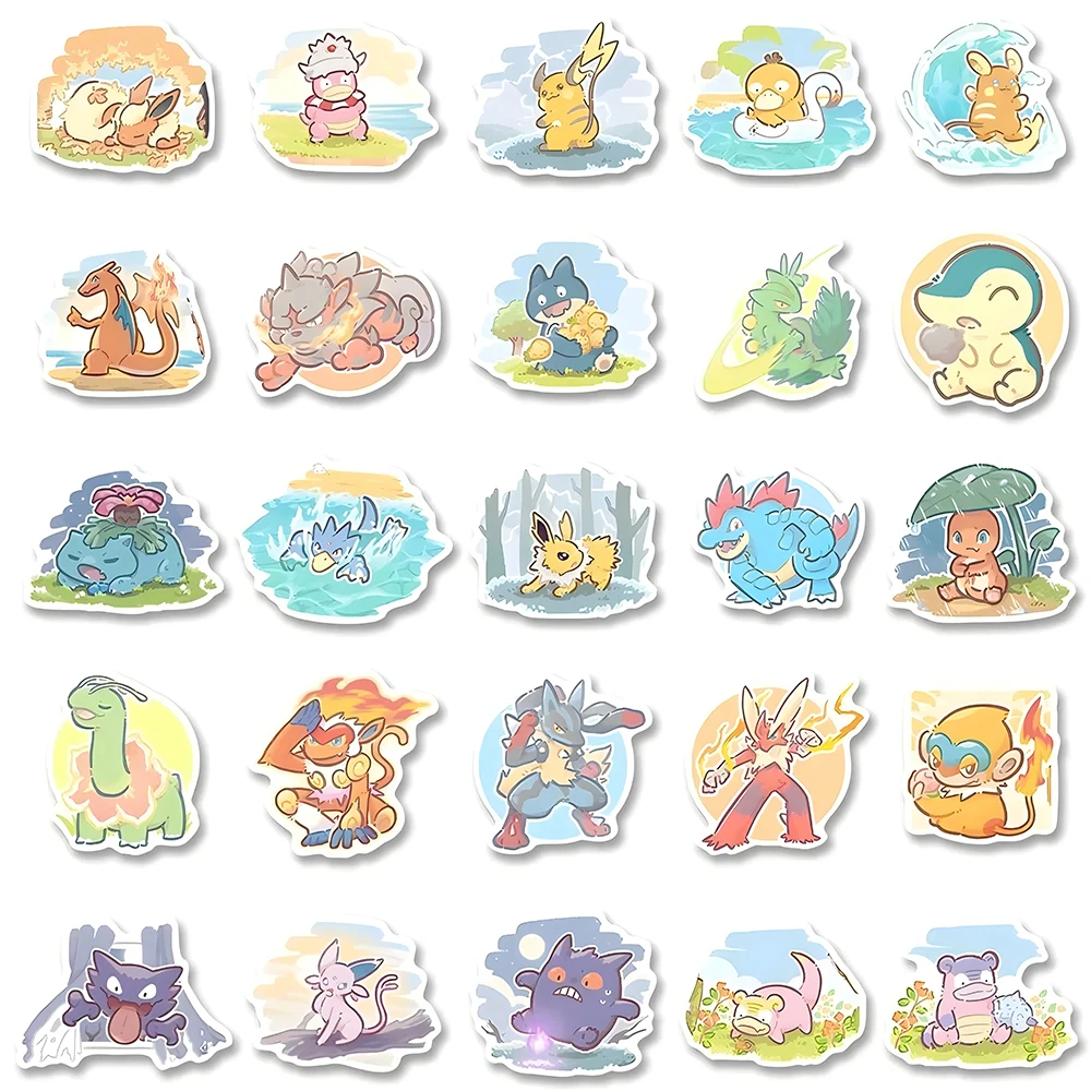 10/30/60pcs Kawaii Oil Painting Pokemon Anime Stickers Cute Pikachu Decals Laptop Motorcycle Phone Car Toys Decoration Sticker - view 6