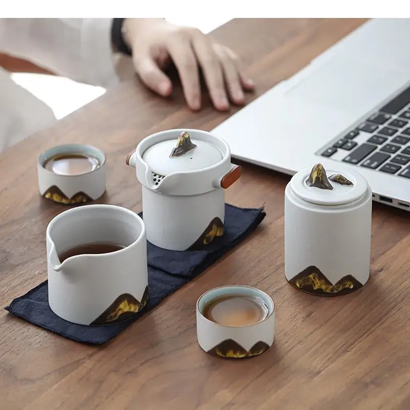 

Ceramic Kung Fu Tea Set Stoneware Teapot Teacup Outdoor Tea Utensils One Pot and Two Cups Portable Travel Tea Set Teaware Sets