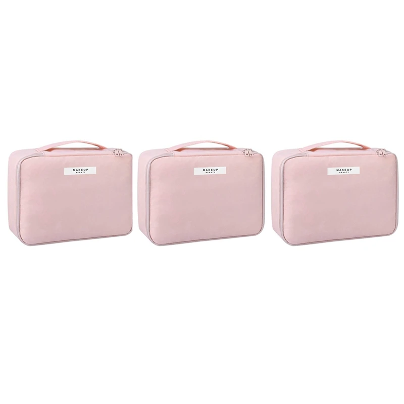 

Hot Kf-3X Cosmetic Bag For Women Cosmetic Travel Bag Toiletry Bag For Girls Make Up Bag Brush Bags Reusable Toiletry Bag- Pink