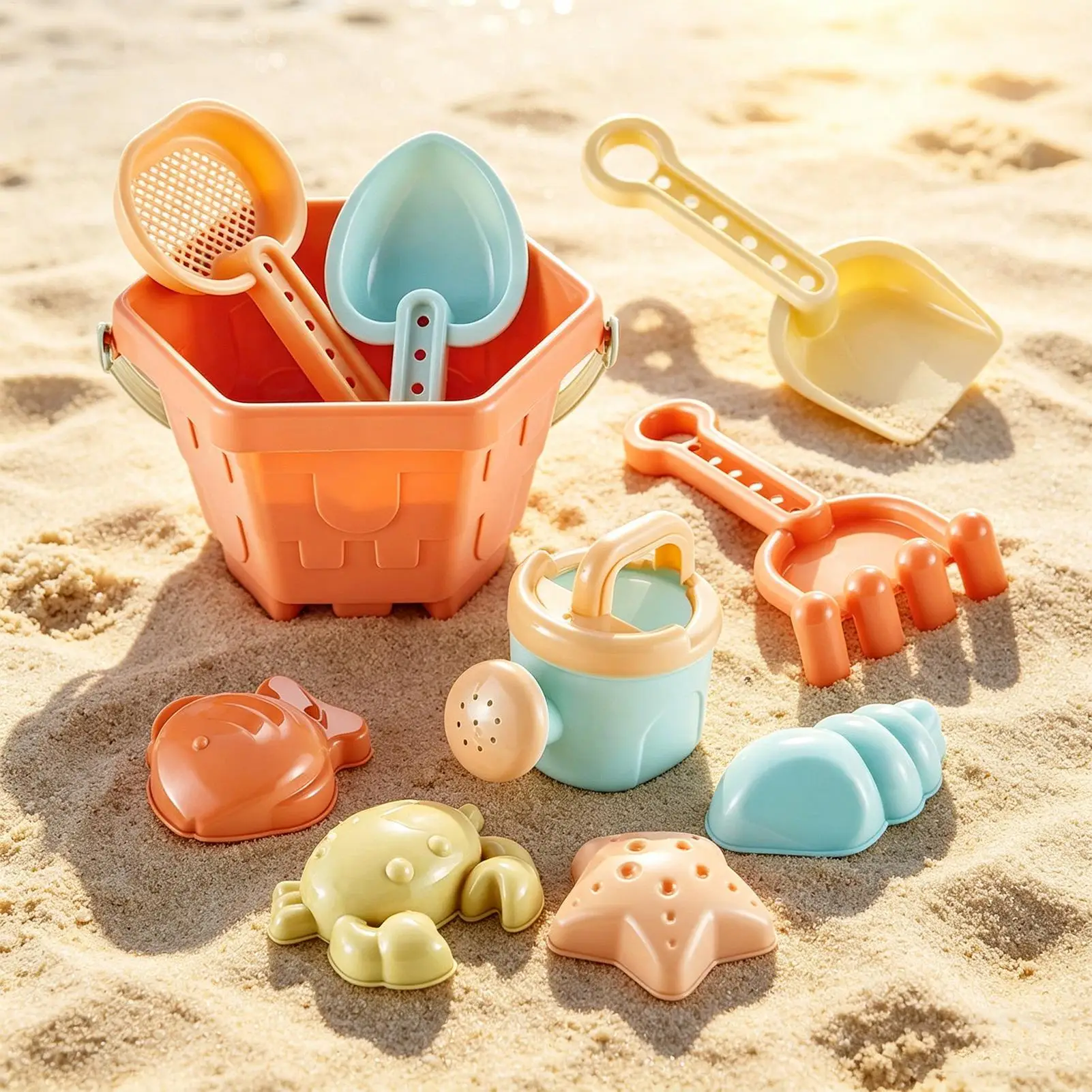 

10Pcs Beach Sand Toys Set Bucket Shovel Rake Starfish Crab Outdoor Summer Water Play Sandcastle Building Toddler Kit