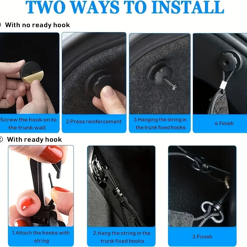1 Stück Kofferraum-Aufbewahrungsnetz, elastisches Gepäcknetz, Kofferraum-Aufbewahrungsnetz mit Tasche, mit Haken, Auto-Innenausstattungsteile – Detail 1