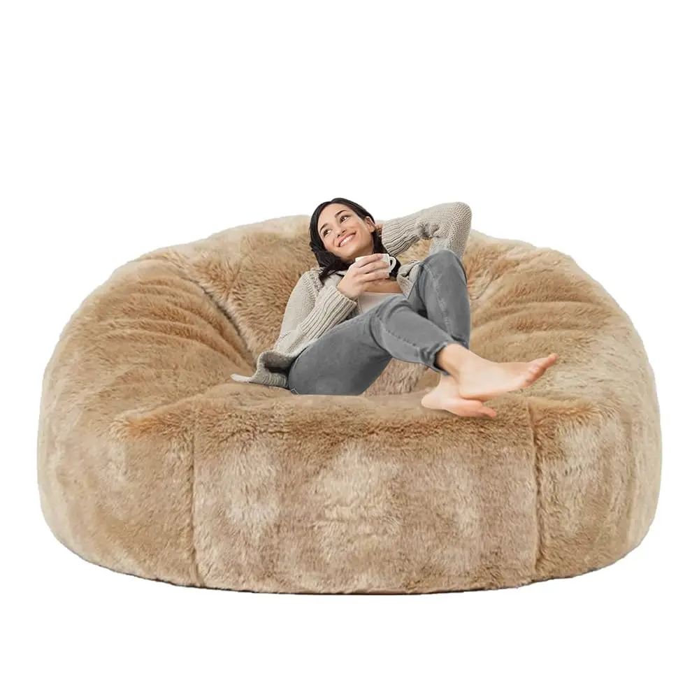 

6Ft Giant Bean Bag Chair Cover (Cover Only, No Filler) Soft Faux Rh Fur Sofa Bed Washable Bean Bag Couch Cover For Adult And