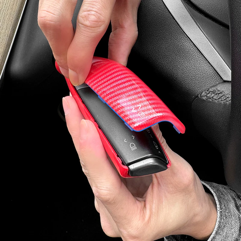 2PC Carbon Fiber Steering Wheel Whift Protection Cover For Tesla Model 3 Model Y ABS Car Column Shift Knob Cover Decor For Tesla image 4