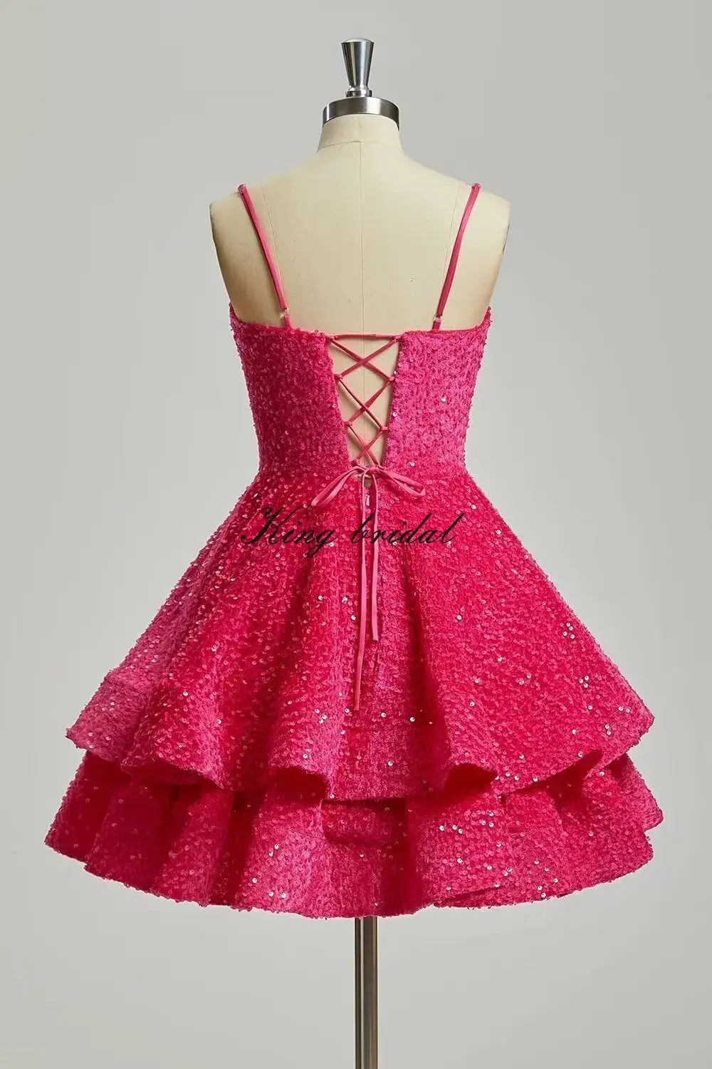 Pretty Girls Club – robe de soirée courte à paillettes scintillantes pour adolescentes, bretelles Spaghetti, Mini robe de bal formelle à plusieurs niveaux, 2025