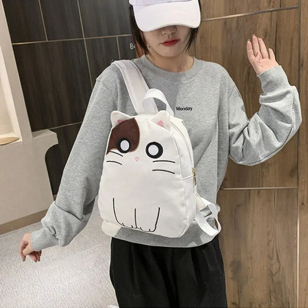 Kawaii Cat Schoolbags for Kids Girls Lightweight Canva Casual Travel Shoulder Bags Cute Kindergarten Childrens Mini Backpacks