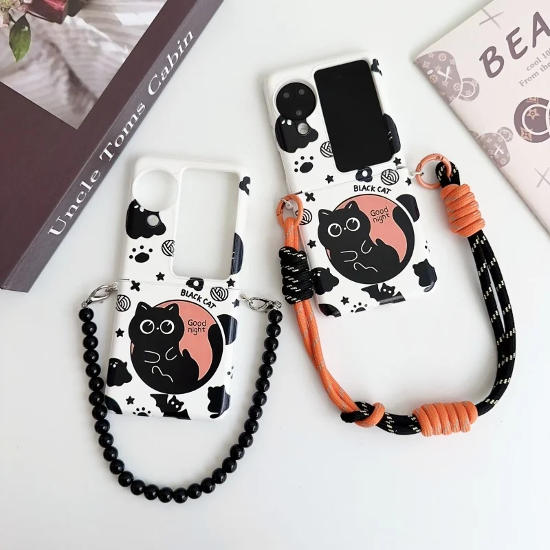 

Phone Case for OPPO N2 FLIP N3 FLIP Black Cat Patterned Phone Case OPPO N2 FLIP N3 FLIP Fashion Bracelet Phone Case