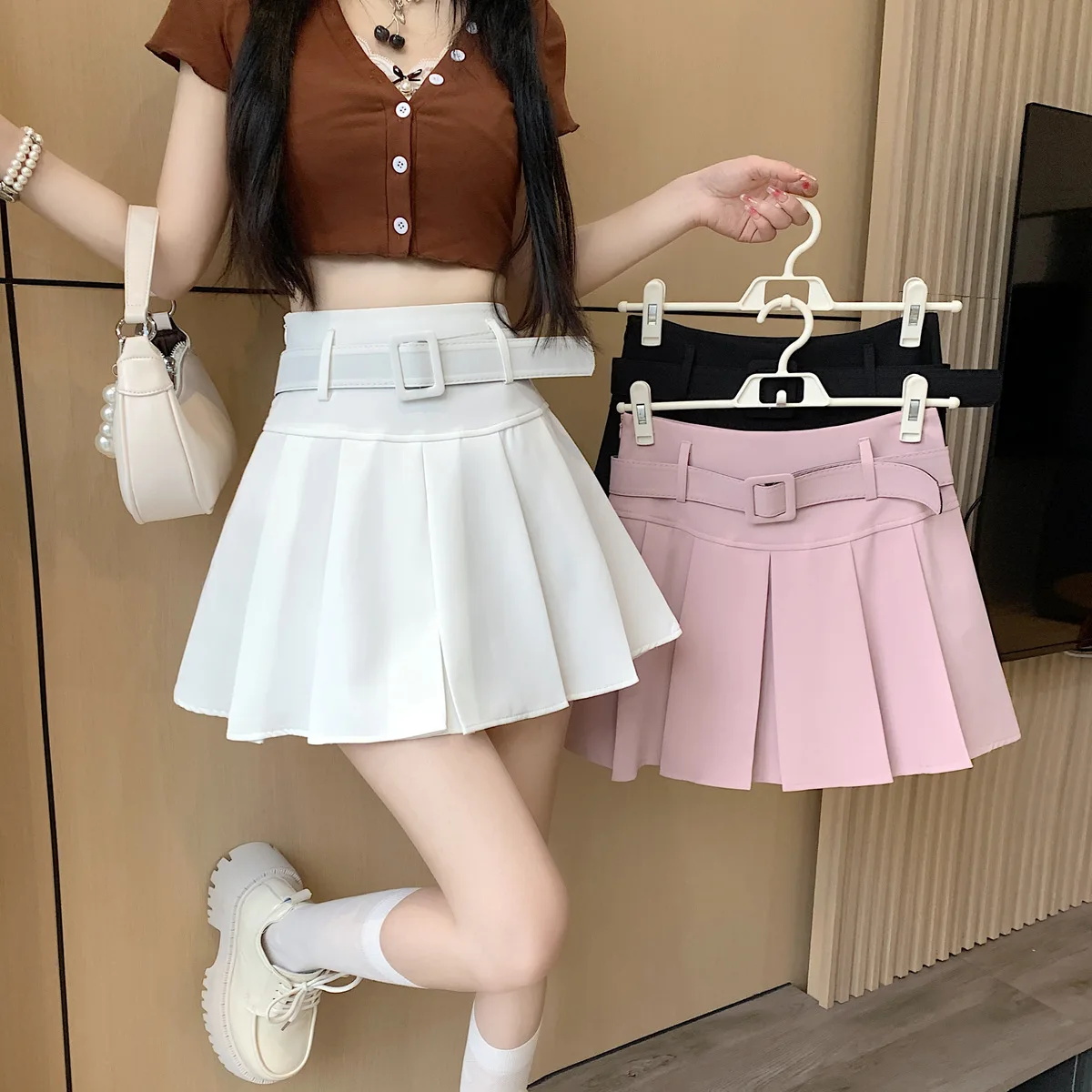 Korean Version Half Skirt for Women Summer New High Waisted Drape A-line Skirt Small and Versatile Pleated Short Skirt