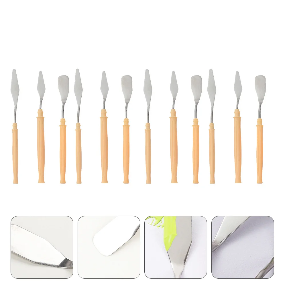 

12 Pcs Stainless Spatula Angled Painting Utility Knife Flat-end Spatulas Scraping Cutters Pointy-end Scrapers Plastic