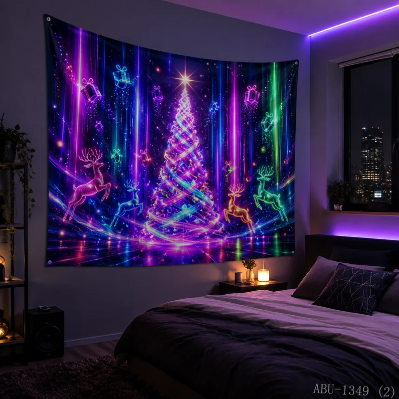 VIKAMA Rainbow Neon Gift Box Stack Starry Sky Ice Crystal Snow Christmas Tapestry Background Hanging Cloth Living Room Decor
