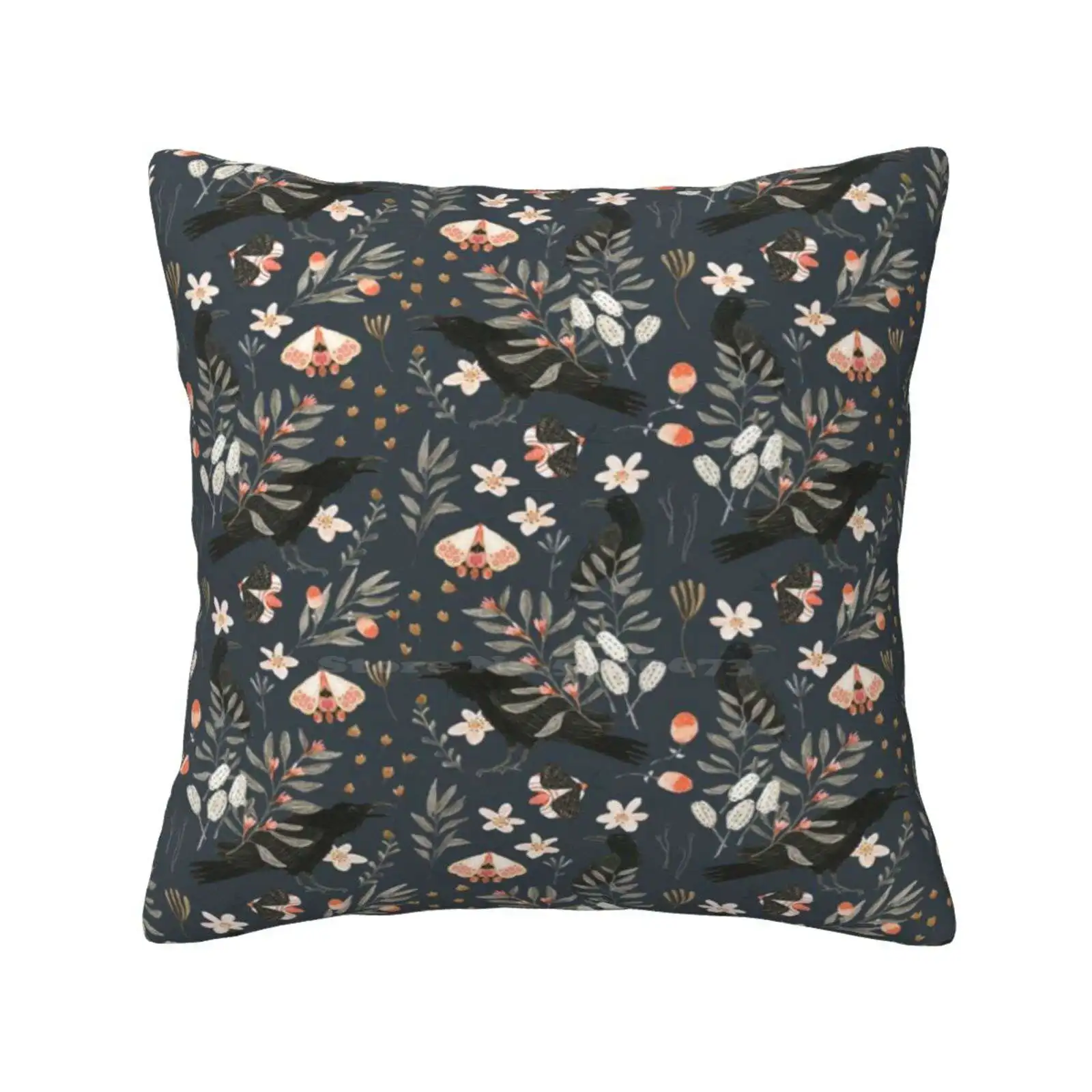 Black Crow And Butterflies Pillowslip Pillowcase Butterflies Crow Blue Black Orange Floral Bird Flowers Fauna