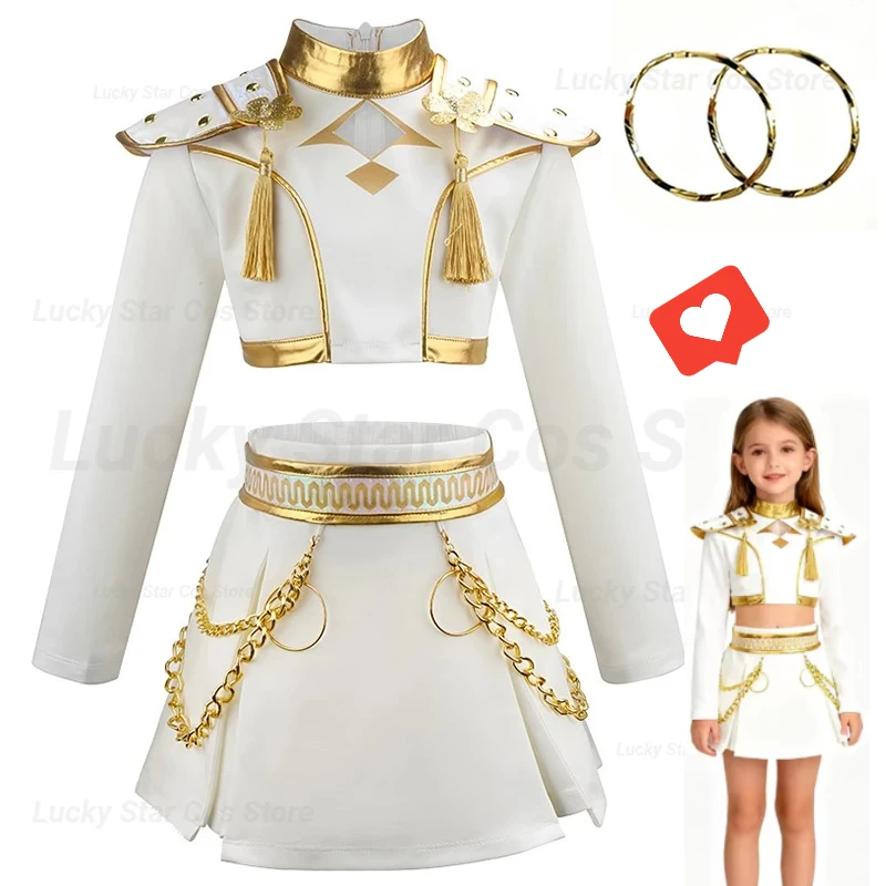 

K-Pop Anime Idol Demon Hunters Kids Rumi Zoey Mira Cos Costume Uniform Outfit Halloween Children's top and bottom clothes set