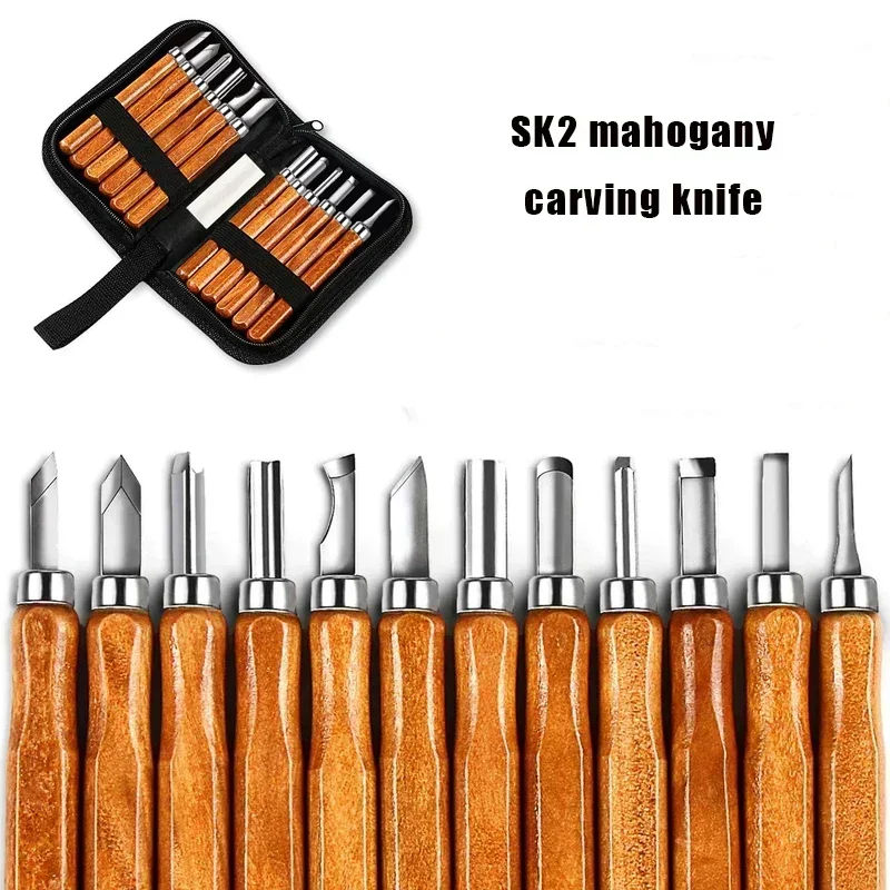 12pcs/set Wood Handle Wood Carving Chisel Cutter Wood Carving Knife Set Woodworking Engraving Carving Hand Tool Kit Tools Set