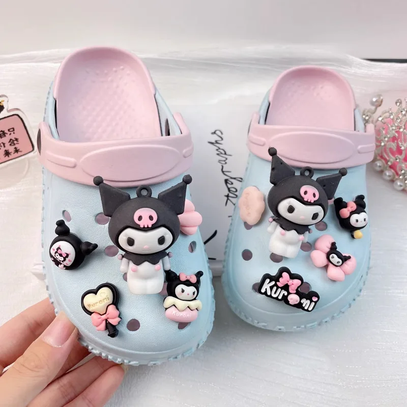 Kawaii Sanrio Pochacco Cave Shoes girl‘s  Summer Sandals With Thick Heels Kuromi Cinnamoroll Casual Slippers Female Girl Gift