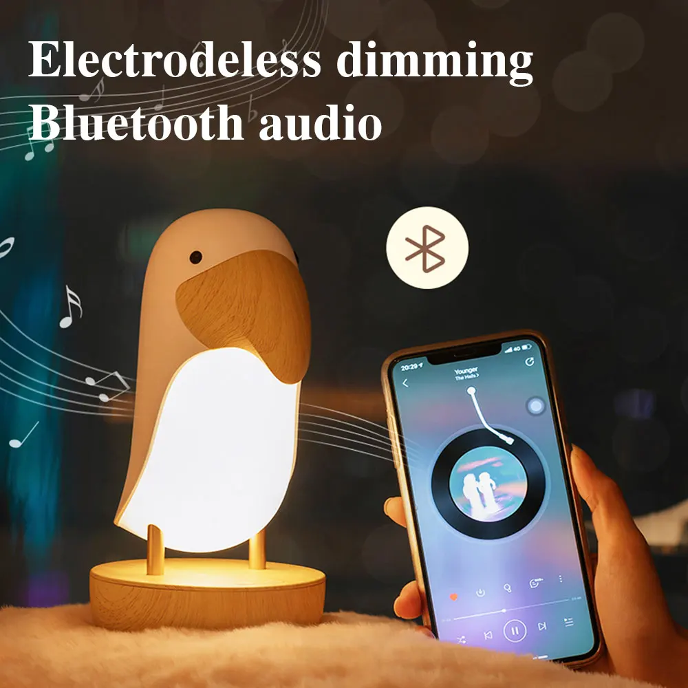 Cute Bluetooth LED Night Light Toucan Bird USB Rechargeable Bedroom Table Lamp Dimmable Home Lighting Bluetooth Speaker