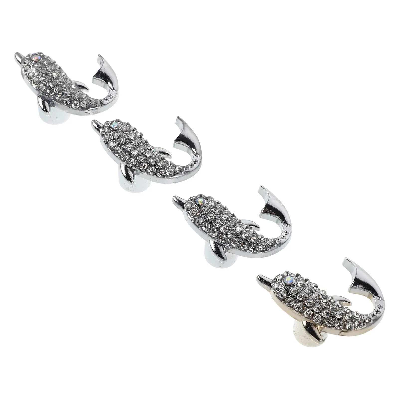 4Pcs Dolphin Cabinet Knobs Kids Drawer Pulls Alloy Material Crystal Inlay American Style Decorative Handles for Bedroom
