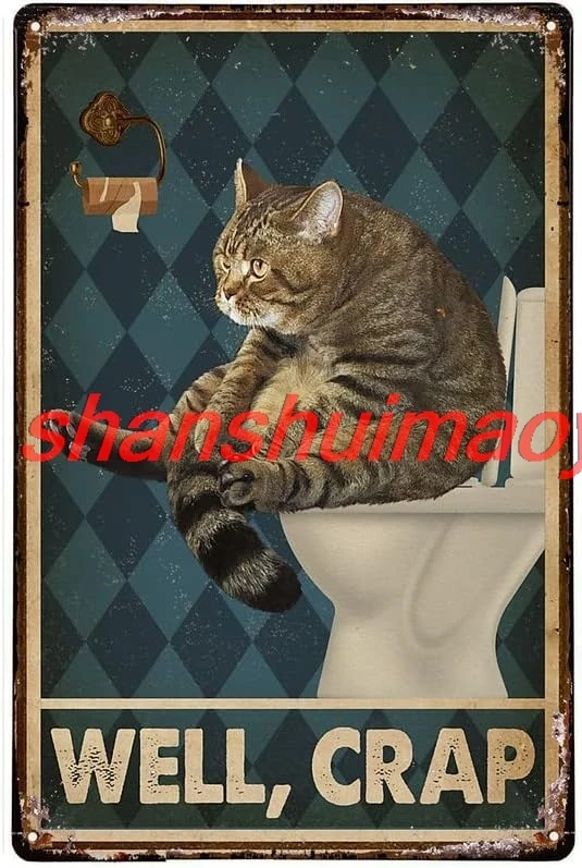 Licpact Retro Restroom Well Crap Cat Metal Tin Signs Bathroom Sign Retro Farmhouse Home Restroom Toilet Signs 8X12Inch NIU KMN