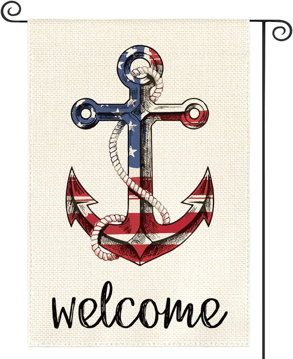 AVOIN colorlife Welcome American Stars and Stripes Anchor Garden Flag Double Sided, Patriotic 4th of July Memorial Day Yard Outd