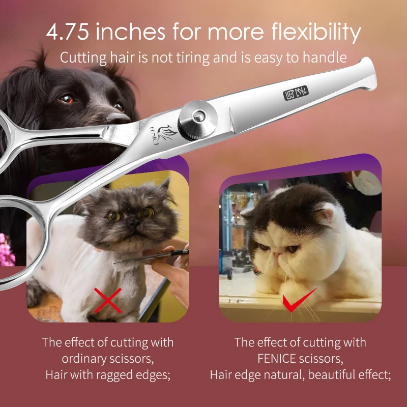 Fenice 4.75 Inch Safety Round Tip Pet Dog Cat Grooming Scissors Straight/Curved/Thinning Shears for Eyes/Face/Foot/Nose