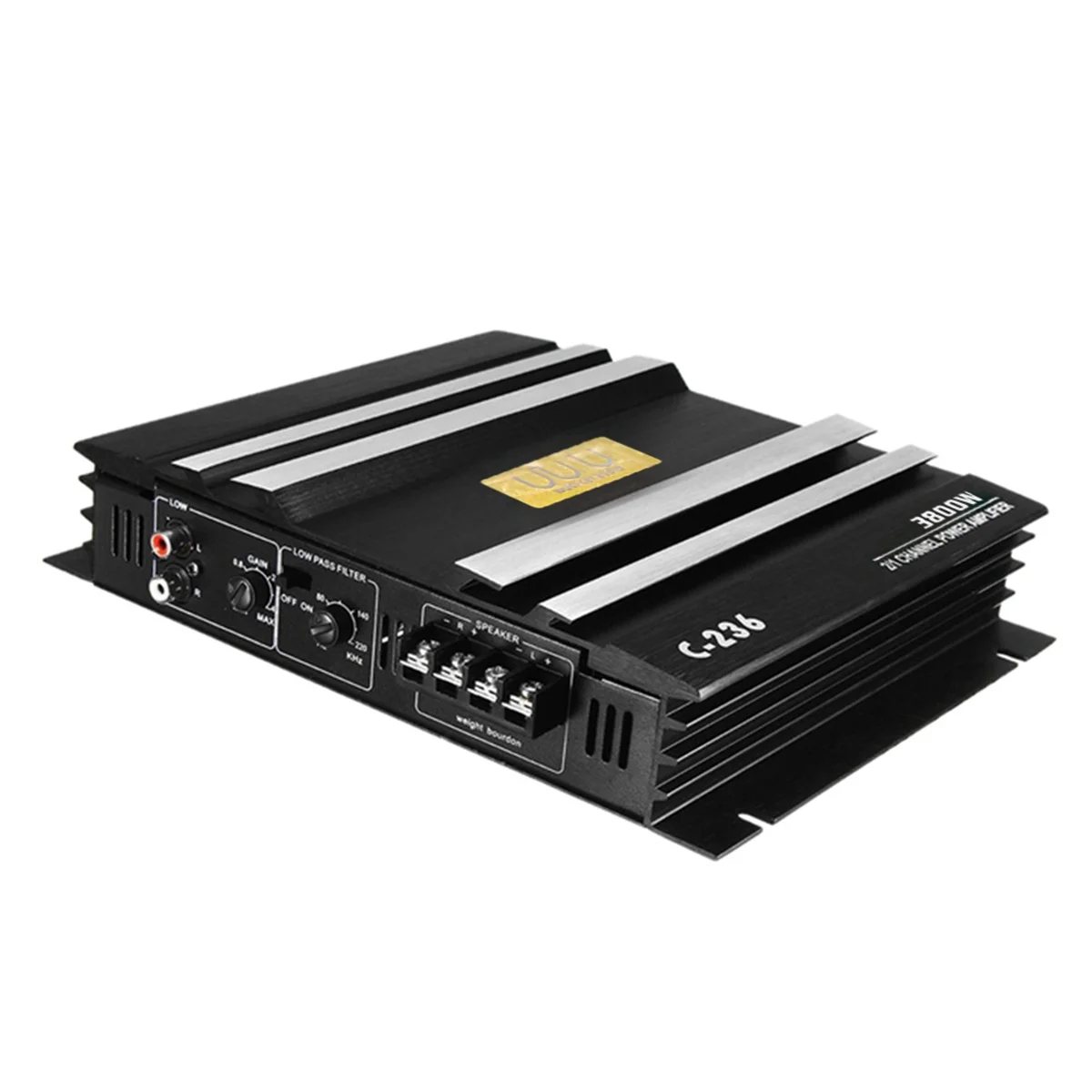 C-236 3800W Car Amplifer 2 Channel Black Aluminum Alloy High Power Car Stereo Audio Power Amplifier for Car Subwoofer