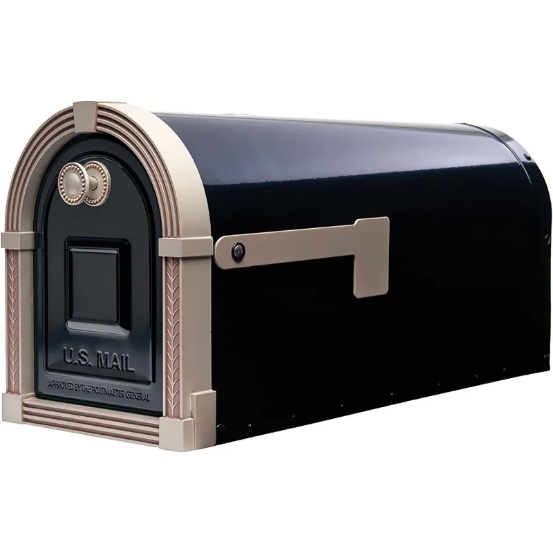 Large, Steel, Post Mount Mailbox, Black with Brushed Nickel