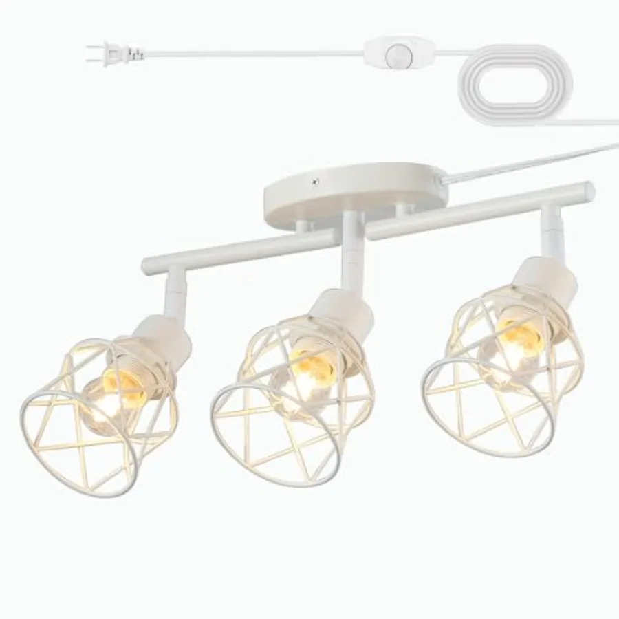 

Dimmable White Plug in Track Lighting Kit3 Light Plug in Ceiling Light with 16.5' Cord Flexibly Rotatable Light Head Modern Ind