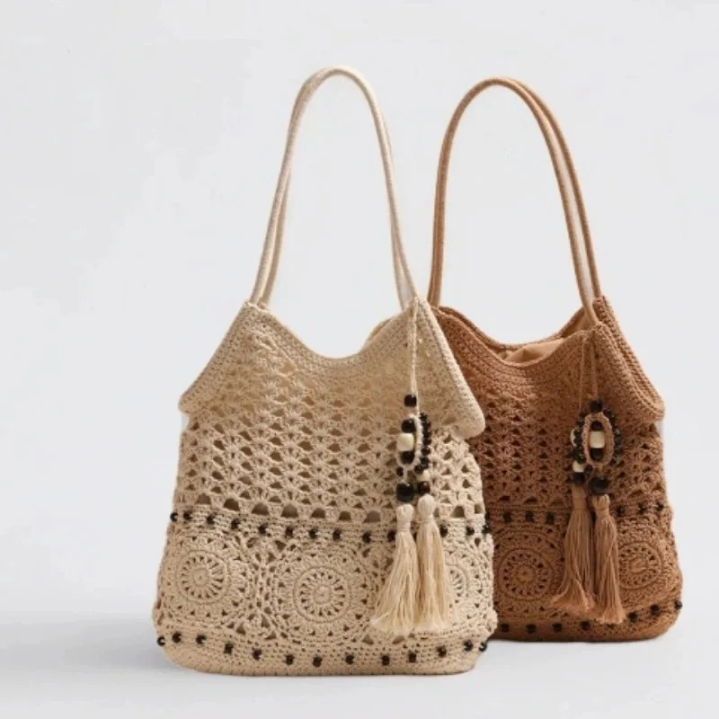 

Weave Handbag Large Capacity Shoulder Bag Hollow Out Tote Bag Crochet Tote Bohemia Woven Women Bags Knitted Shopping Bags