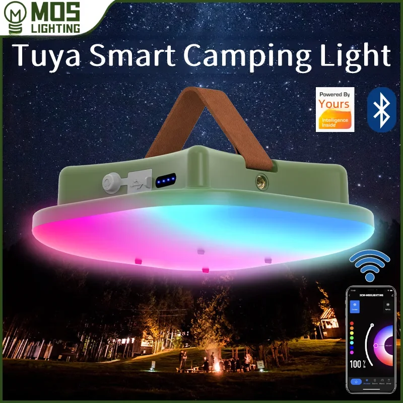 MOSLIGHTING Camping Lantern Rechargeable RGB Music Flashlights Portable Light 80W with Magnet Smart APP Bluetooth Control Lamp