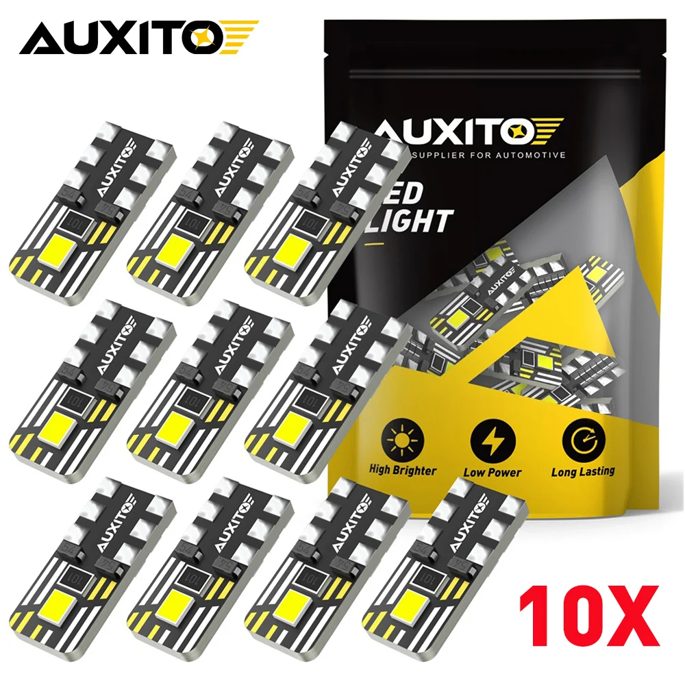 AUXITO 10Pcs W5W T10 W5W 194 501 Led Canbus No Error Car Interior Light T10 License Plate Lights for Bmw E46 F10 Golf 4 5 Audi