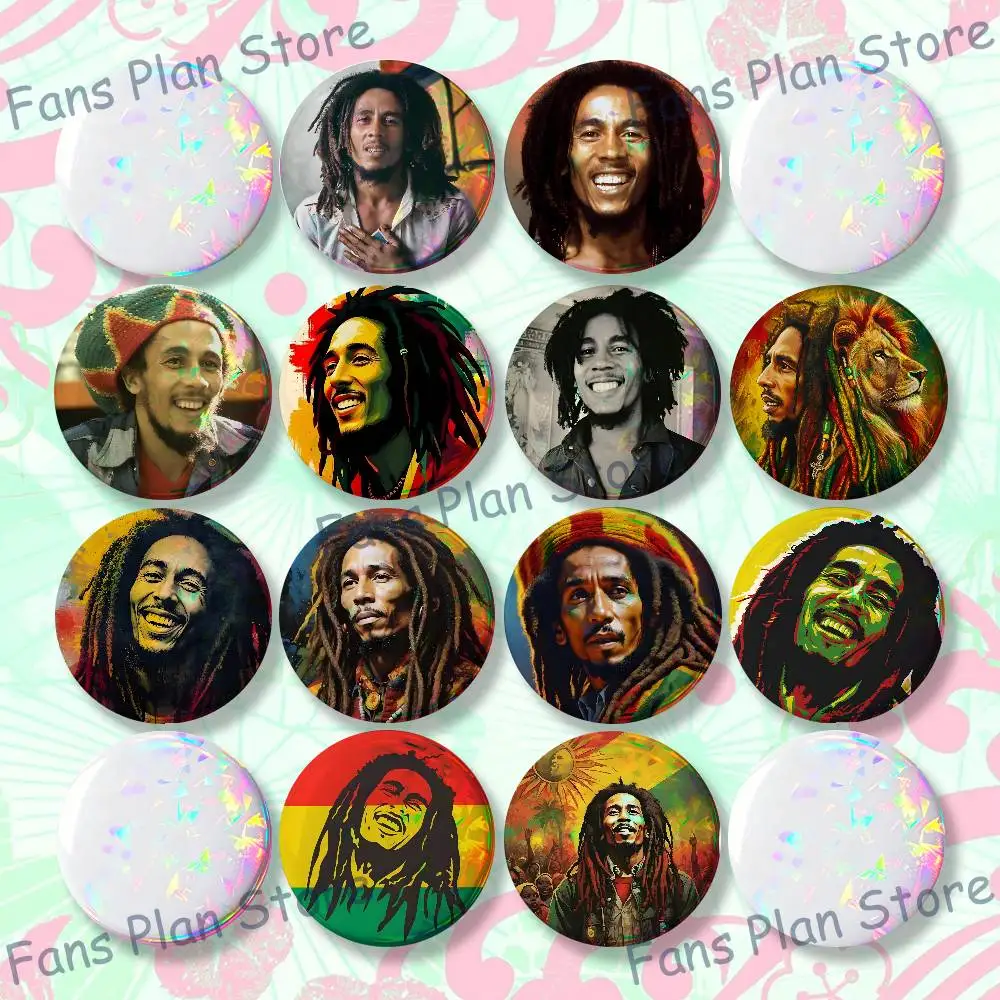 B-Bob M-Marley Reggae 22mm,32mm,42mm,58mm,75mm Round Badge Brooch For Various Clothing Backpacks Jewelry Accessories Gift