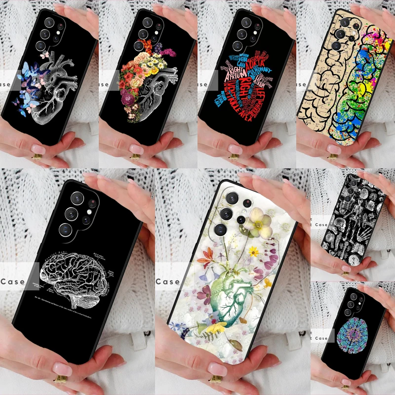 Vintage Anatomy Heart Cardiac Brain Nurse Phone Cover Case for Samsung Galaxy S26 Ultra S20 FE Note 10 S24 S23 S21 S25 Plus S22