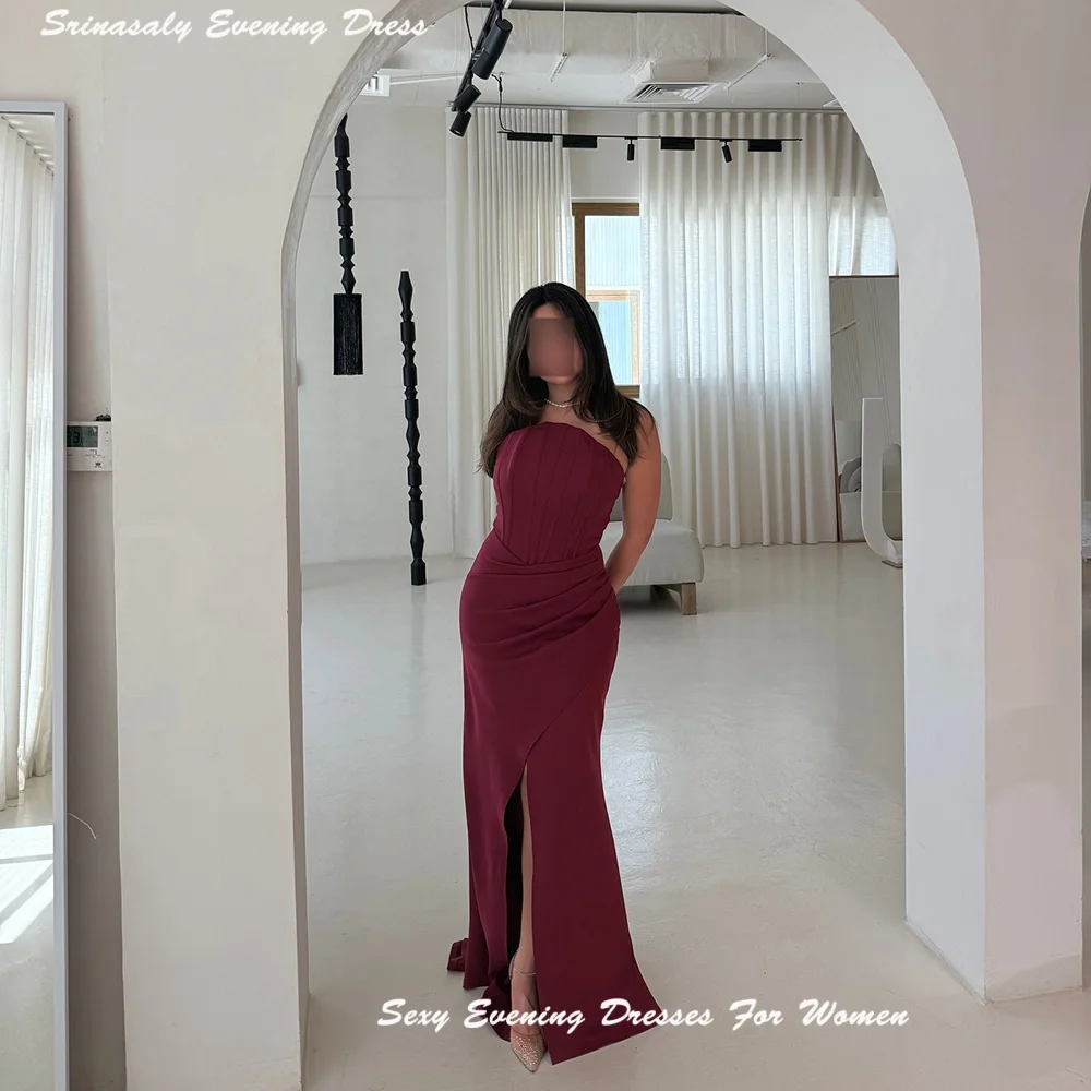 Crêpe Avondjurk Voor Sexy Vrouwen Strapless Aangepaste Corset Cocktail Party Jurken Met Split Zeemeermin Formele Prom Dress 2025