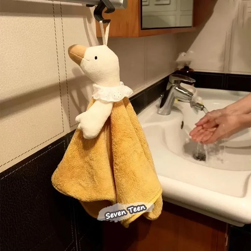 Cute Cute Goose Hanging Hand Towel Coral Fleece Super Absorbent Soft Skin-Friendly Quick Dry Thickened Towel Bathroom Kitchen Decor - Aliexpress Deal