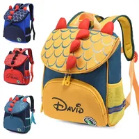 Mochila escolar personalizada con nombre para guardería, mochila con bordado de dinosaurio de dibujos animados bonitos para niños y niñas, nombre personalizado para niños