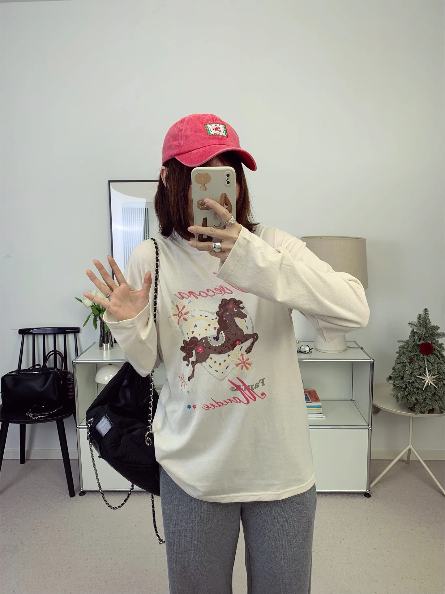 

Special Edition Year Hand-Painted Embroidery Long Sve T-irt Casual Loose Fit Cotton Polyester Spring New Sle