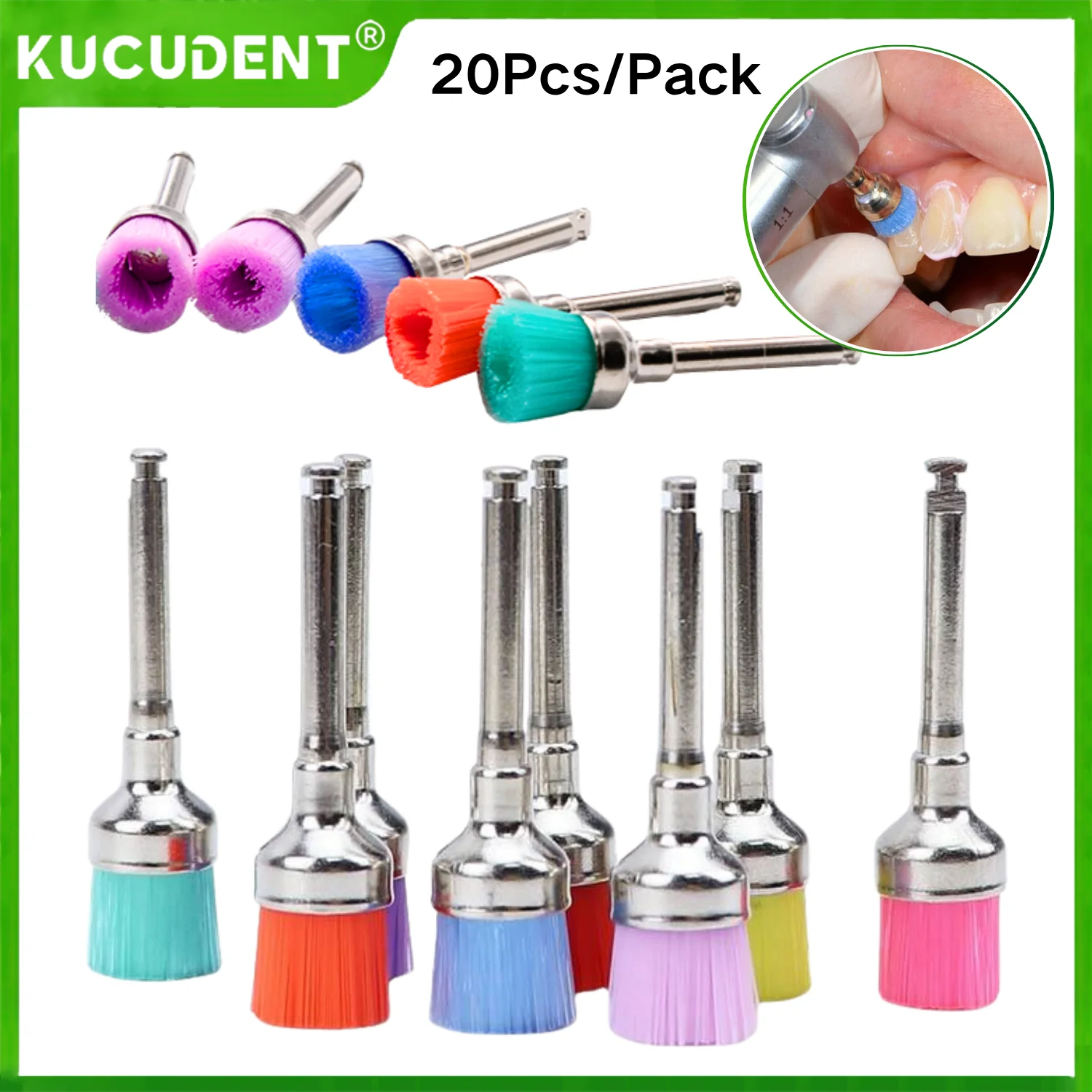

20pcs Dental Nylon Polishing Brushes Bowl Shape Colorful Prophy Prophylaxis Brushes For Contra-Angle Handpiece