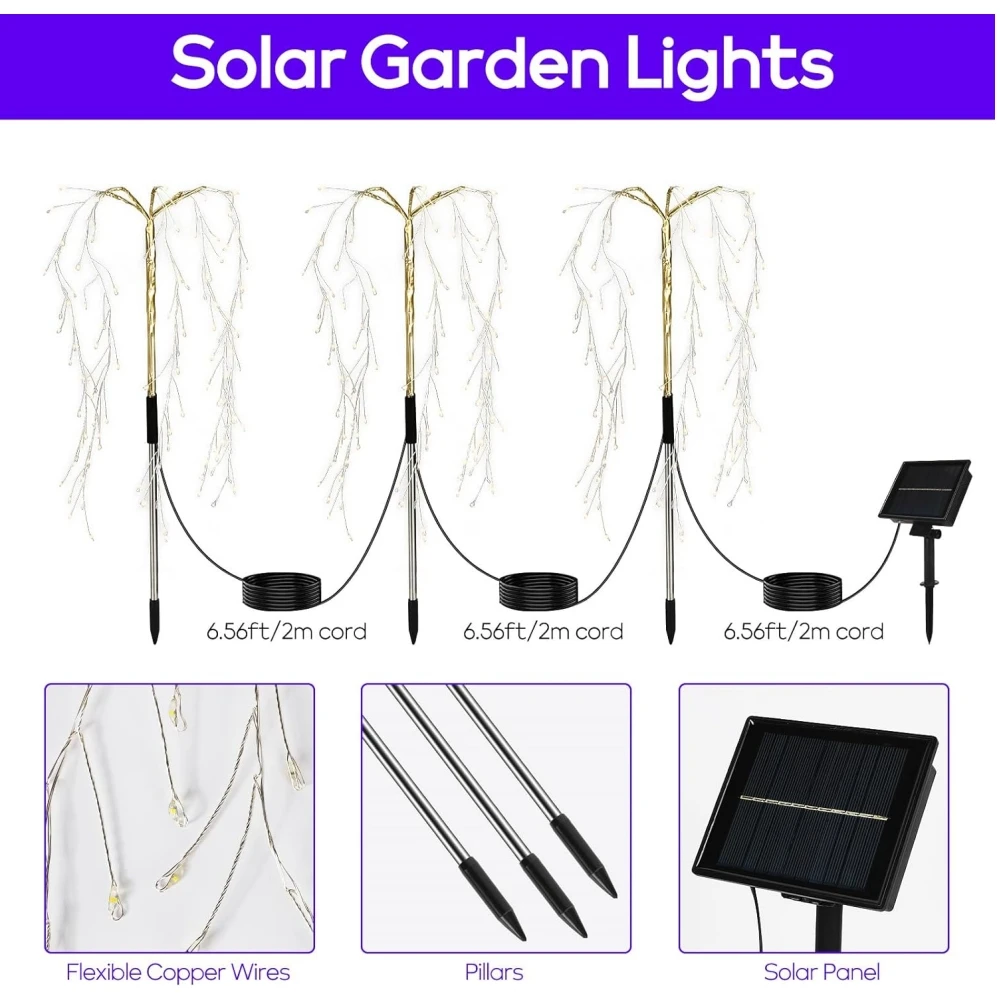 Solar Firecracker String Light Outdoor Garden Decorative Lights LED Powered Copper Wires String Landscape Light for Lawn Decor