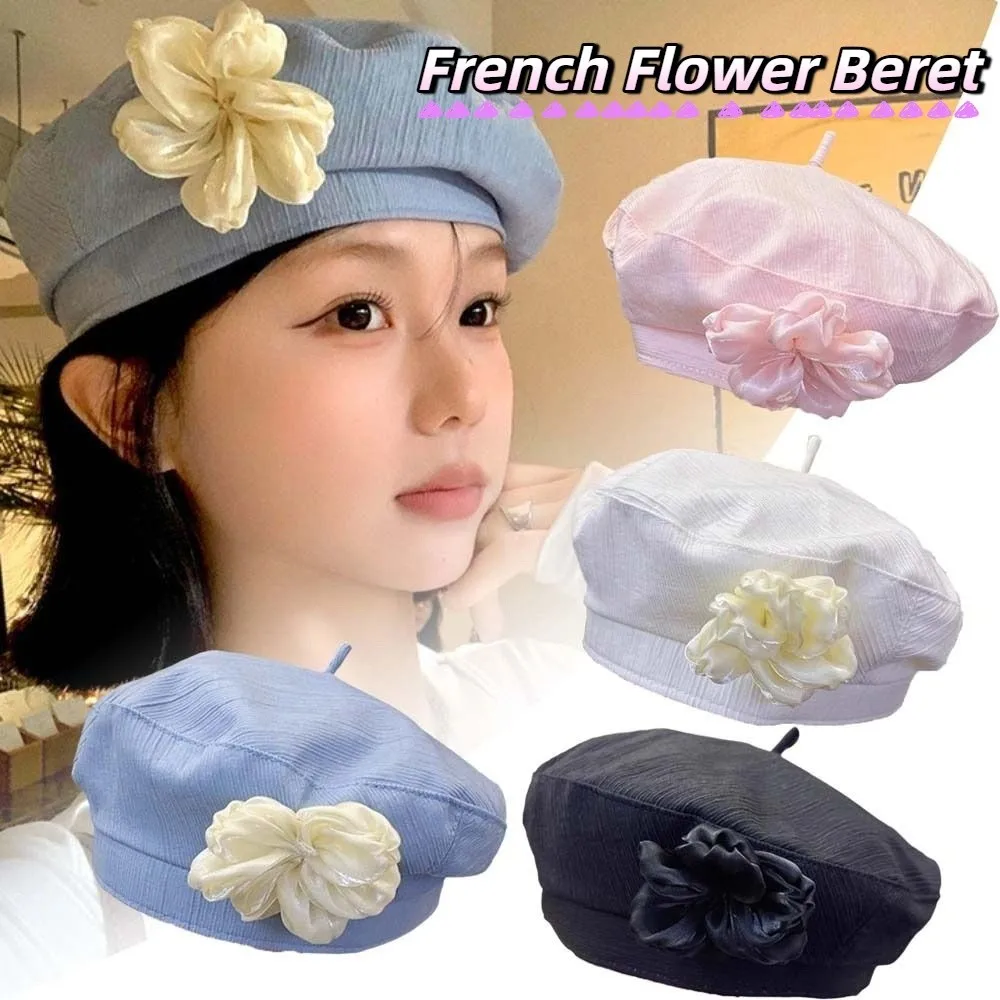 

Brimless Cap French Style Flower Beret Thin Versatile Painter Hat Retro Literary Artist Cap Beach