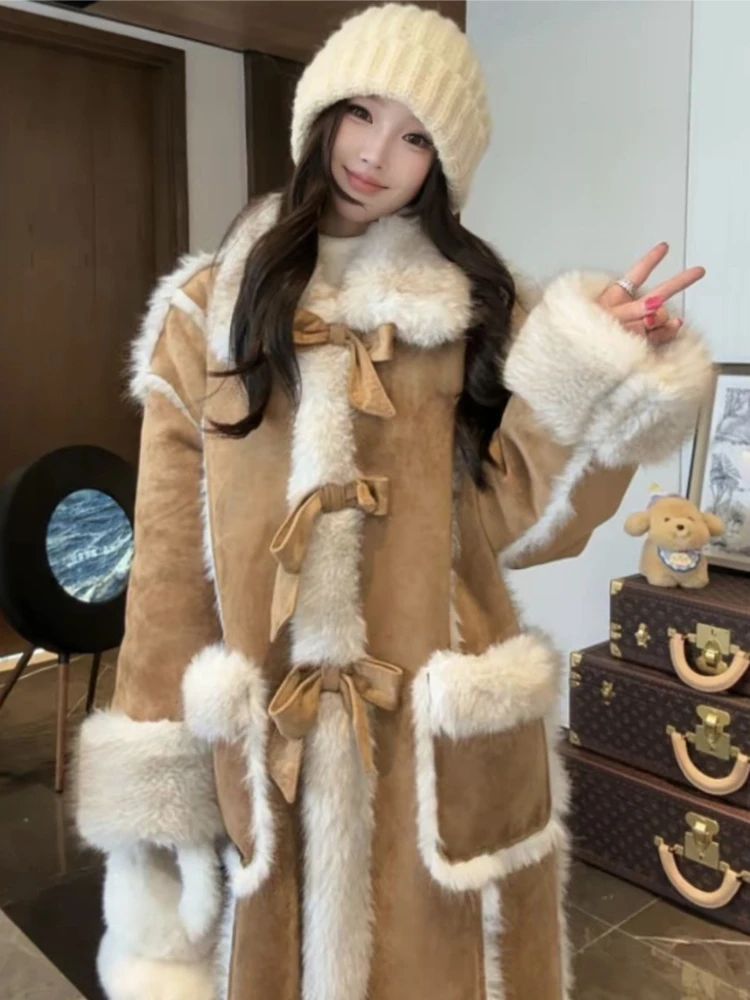 Lange damesjassen met strik - Nieuwe bovenkleding: lichte luxe, hoogwaardige parka voor warme winterjassen