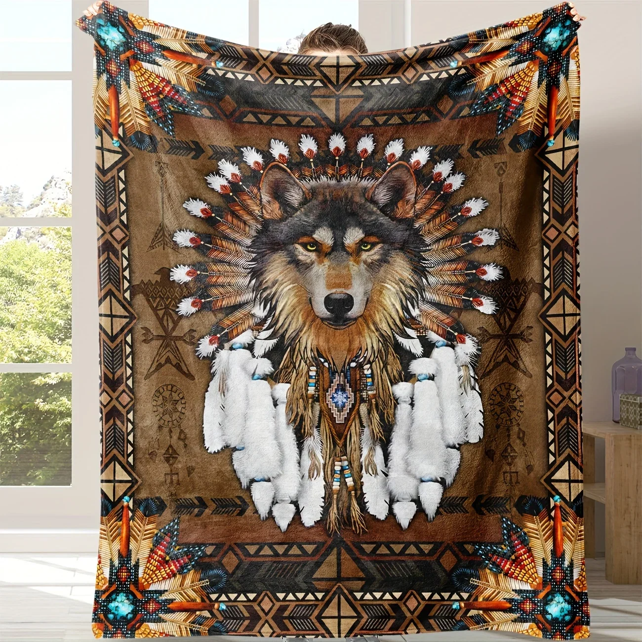 1pc Wolf Patterned Flannel Blanket Thickened And Warm Suitable For All Seasons Camping Office And Dormitory Covers