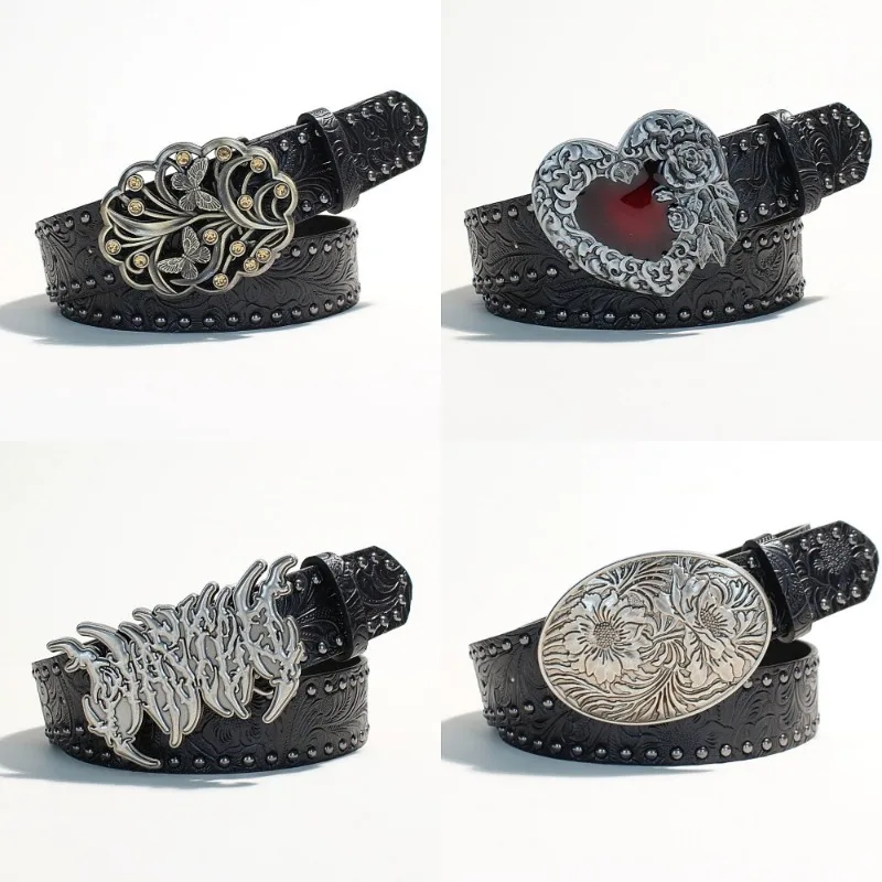 

Unisex Carved Retro Men's and Women's Studded Belt, Western Denim Belt, Punk Bohemian Personalized Belt Jeans Matching Gift